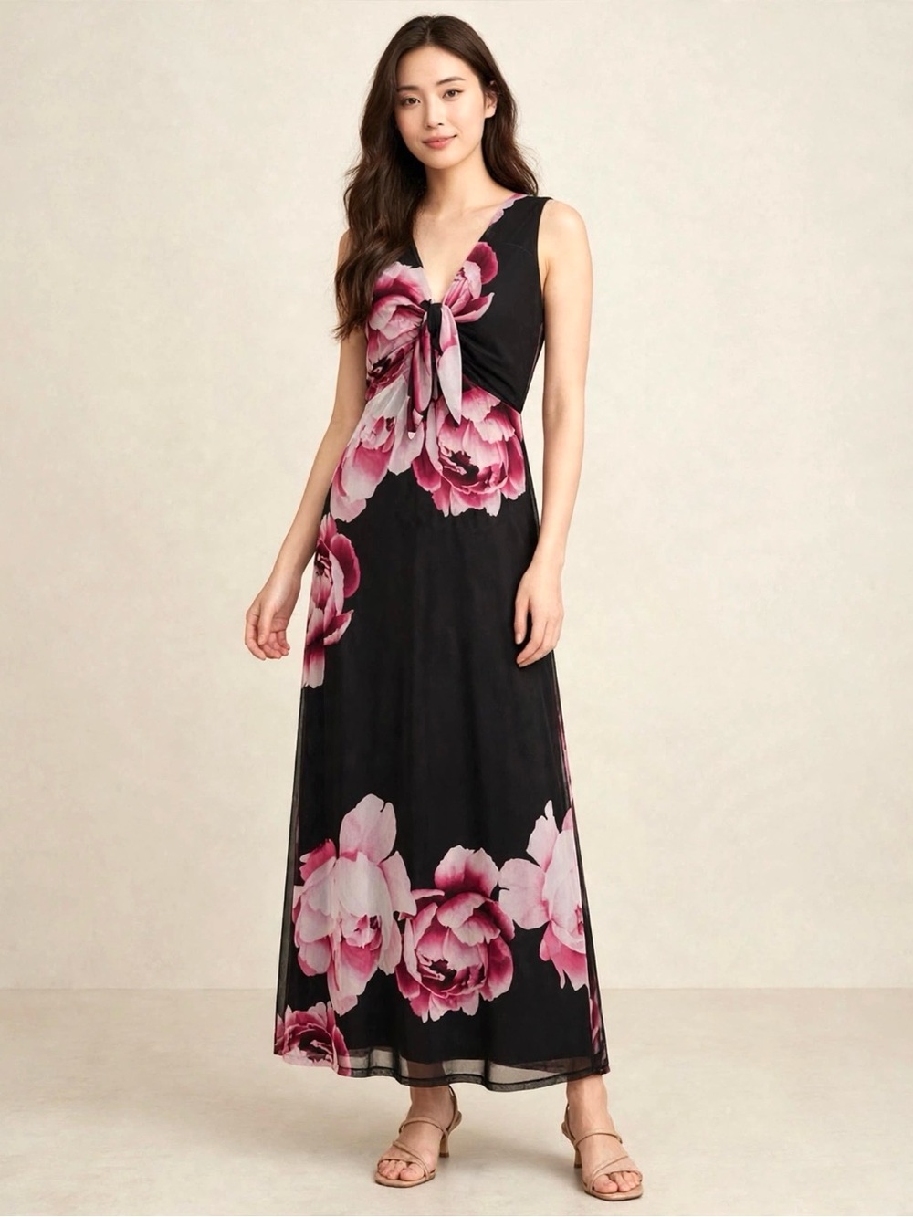 Laura Black Floral Mesh Maxi Dress